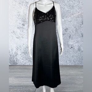 NEW House of‎ Harlow 1960 Satin Silky Slip Midi Dress Size Small Black Sequins